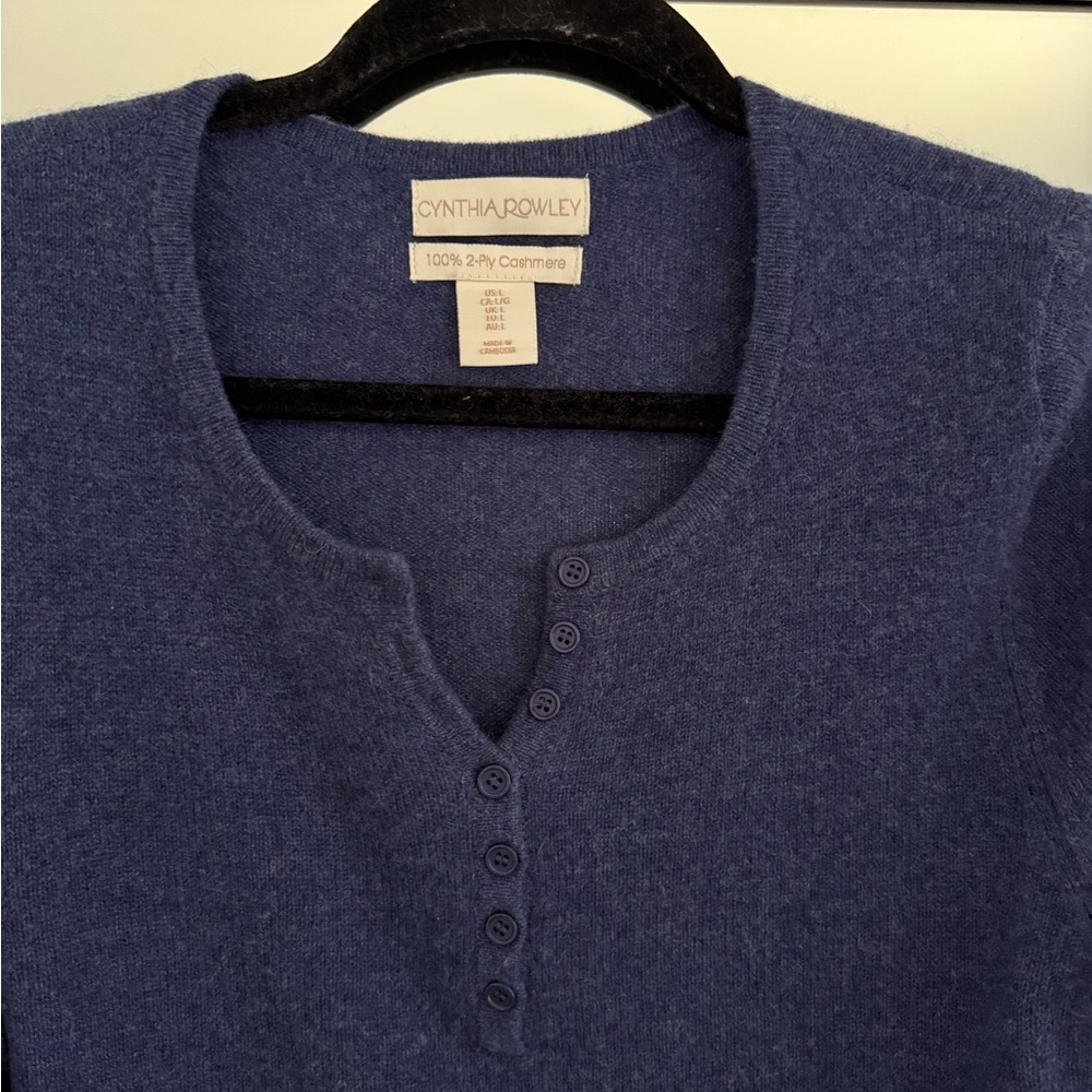Women's Blue Cynthia Rowley Cashmere Sweater - Picture 2 of 4